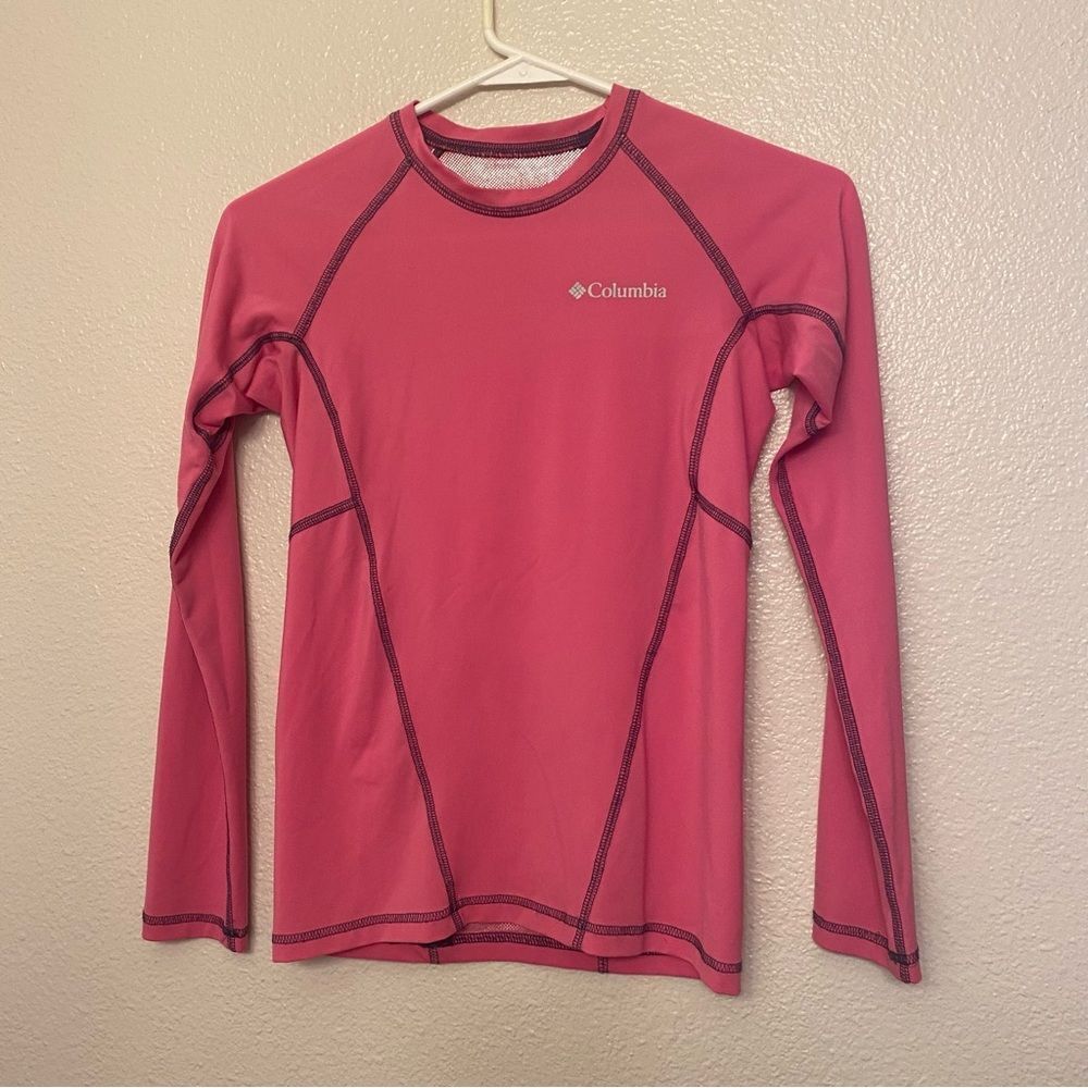 Columbia girls hot pink hear gear base layer long sleeve stretch shirt M 10/12